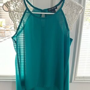 Miss Chievous Green and Blue Asymmetrical Sleeveless Blouse